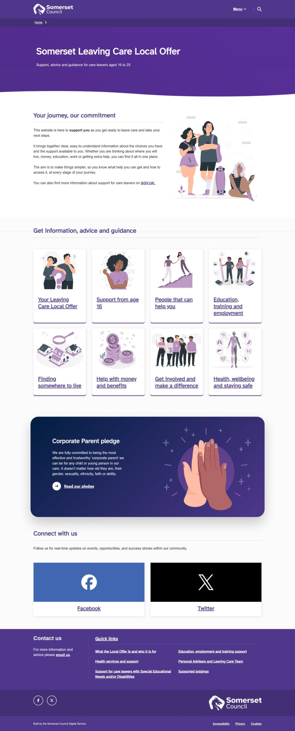 screen of the new leaving care local offer site.