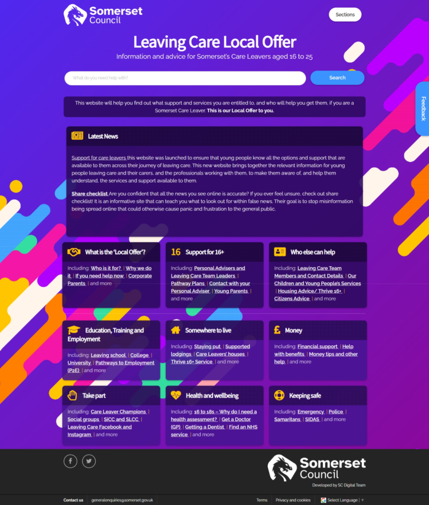 screenshot of the old local offer website